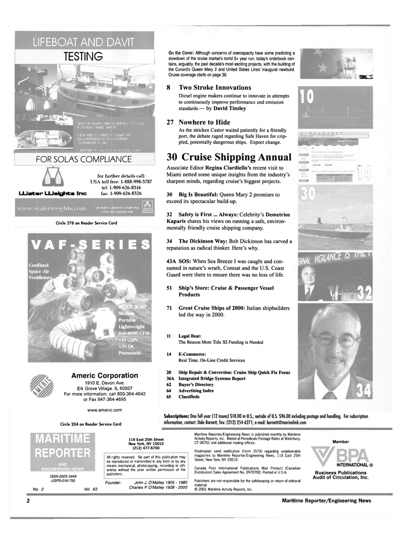 Maritime Reporter Magazine, page 2,  Feb 2001