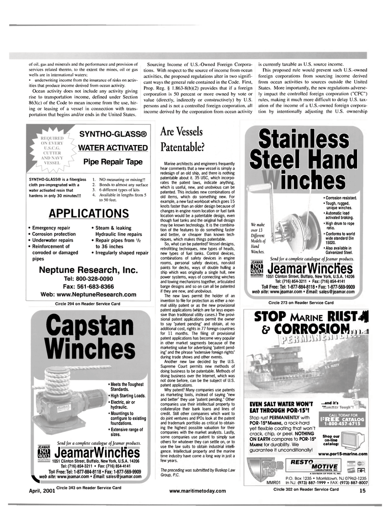 Maritime Reporter Magazine, page 15,  Apr 2001