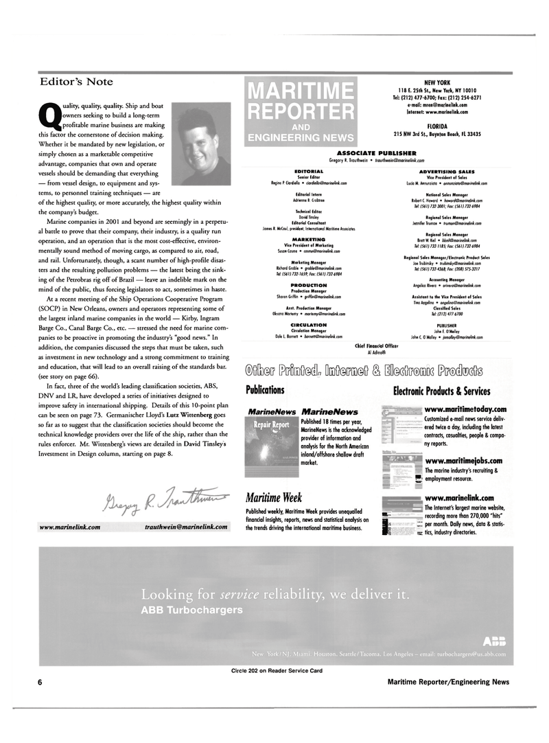 Maritime Reporter Magazine, page 6,  Apr 2001