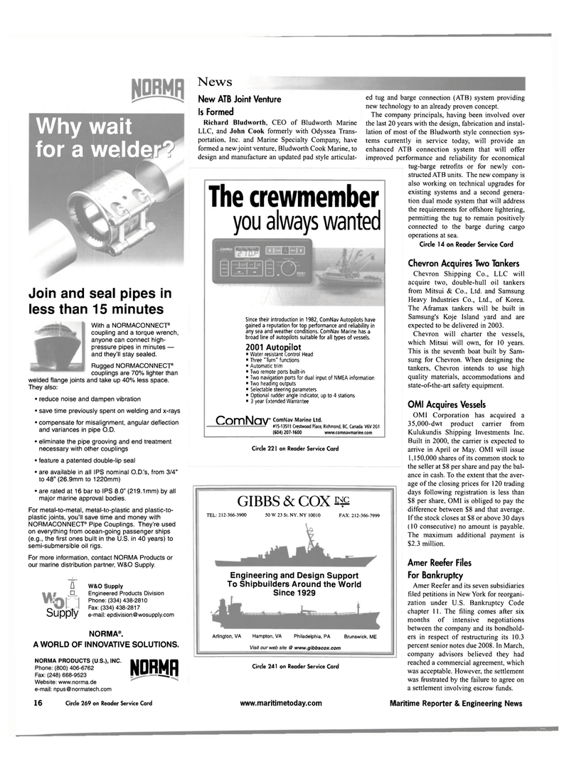 Maritime Reporter Magazine, page 16,  May 2001