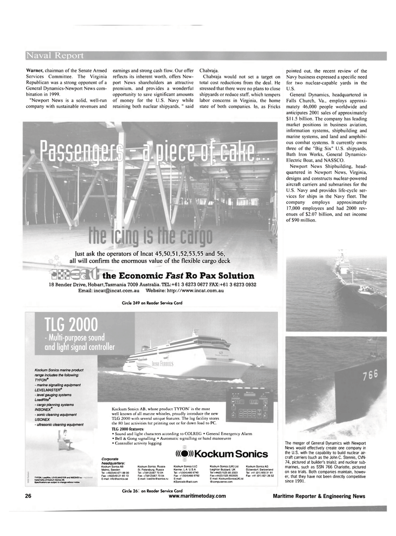 Maritime Reporter Magazine, page 26,  May 2001