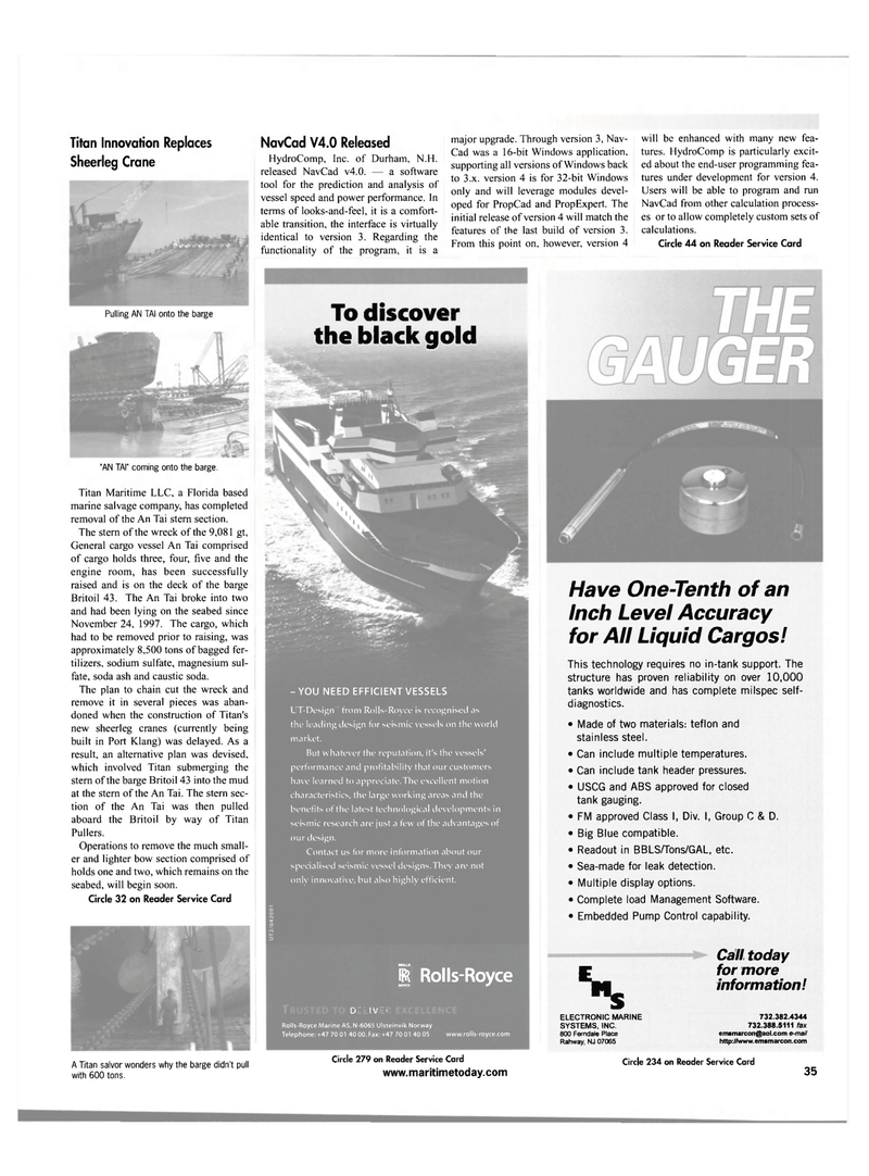 Maritime Reporter Magazine, page 35,  May 2001