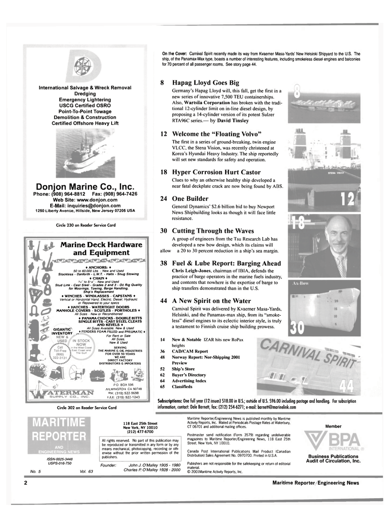 Maritime Reporter Magazine, page 2,  May 2001