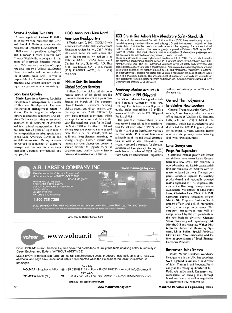 Maritime Reporter Magazine, page 58,  May 2001