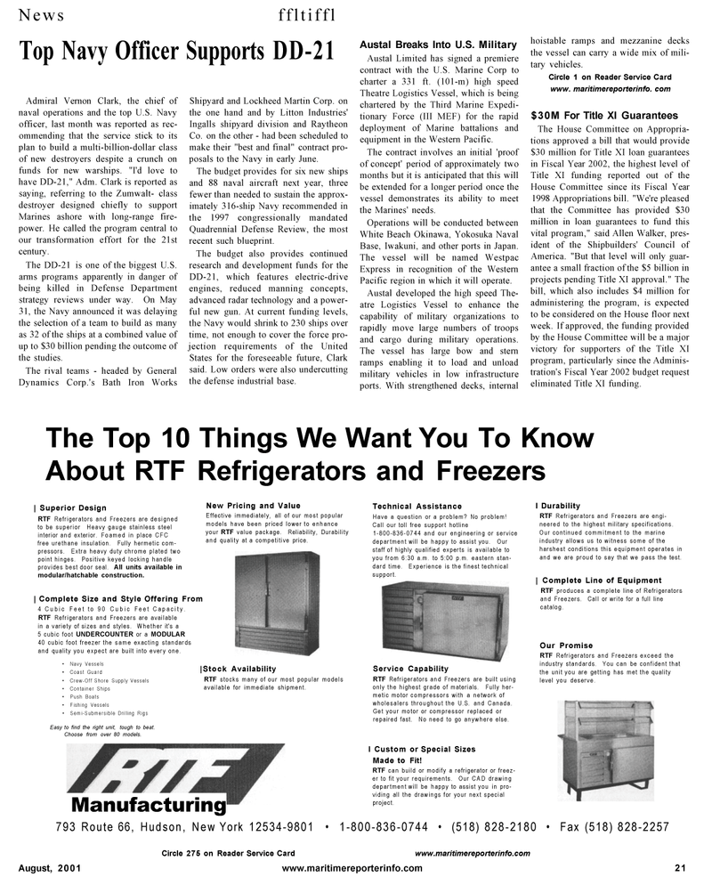 Maritime Reporter Magazine, page 23,  Aug 2001
