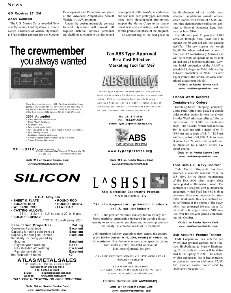 Maritime Reporter Magazine, page 24,  Aug 2001