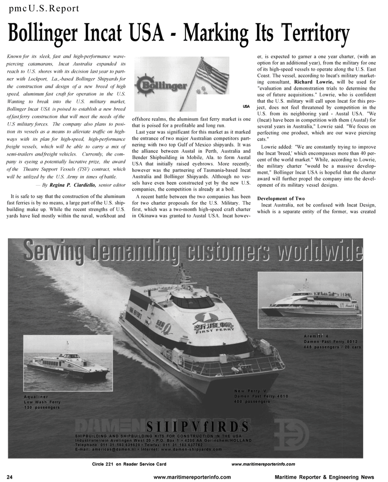 Maritime Reporter Magazine, page 26,  Aug 2001
