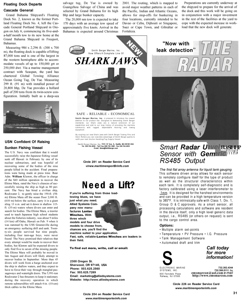 Maritime Reporter Magazine, page 33,  Aug 2001