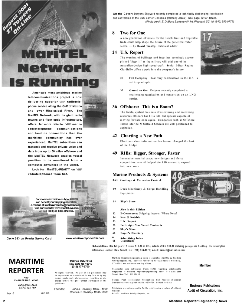 Maritime Reporter Magazine, page 2,  Aug 2001