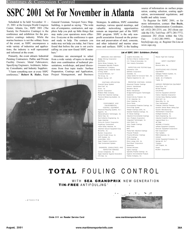 Maritime Reporter Magazine, page 43,  Aug 2001