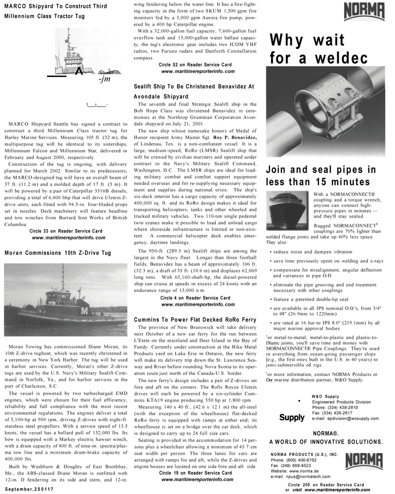 Maritime Reporter Magazine, page 15,  Sep 2001