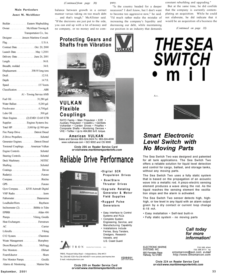 Maritime Reporter Magazine, page 33,  Sep 2001