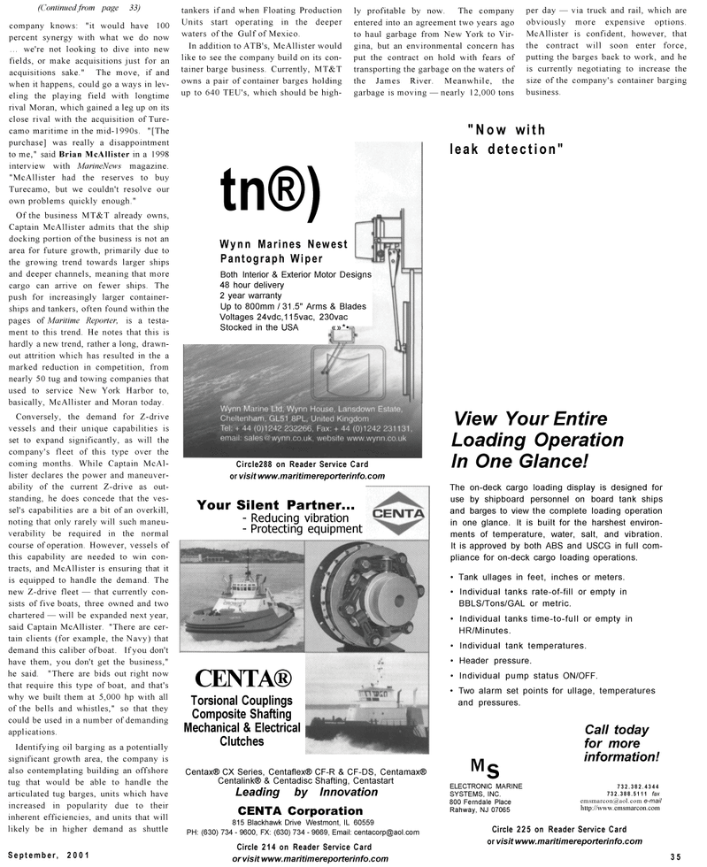 Maritime Reporter Magazine, page 35,  Sep 2001