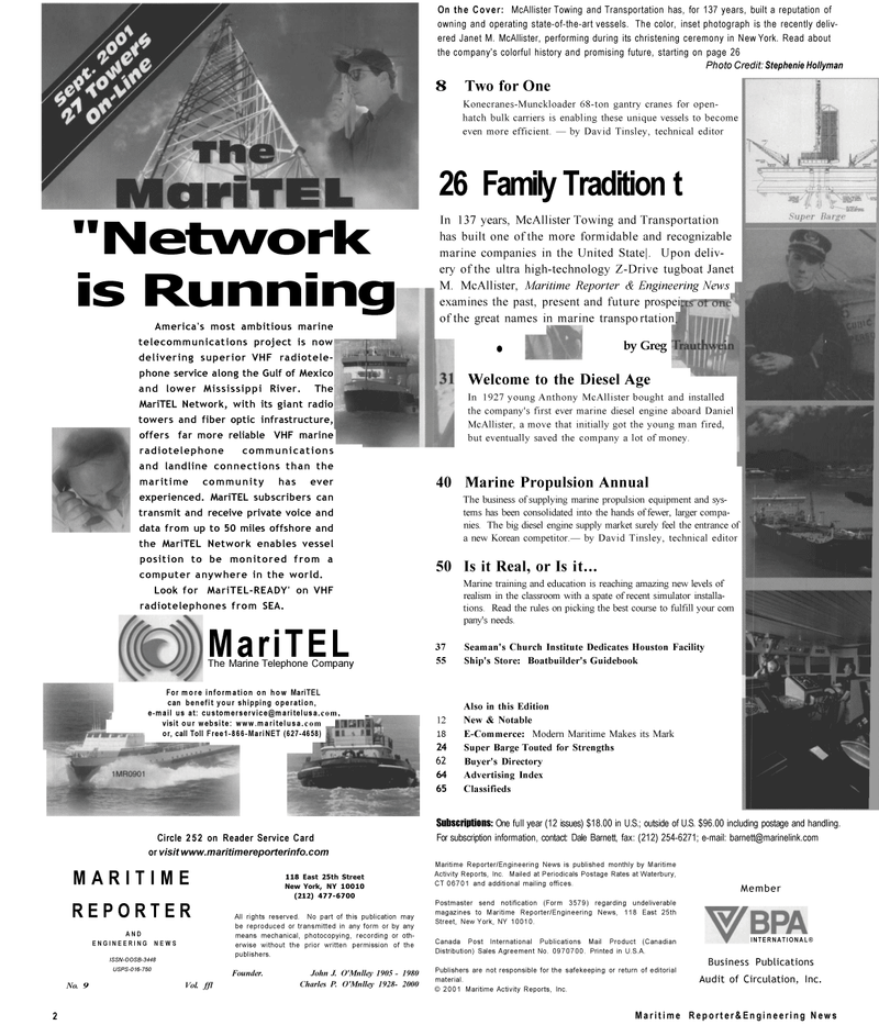 Maritime Reporter Magazine, page 2,  Sep 2001