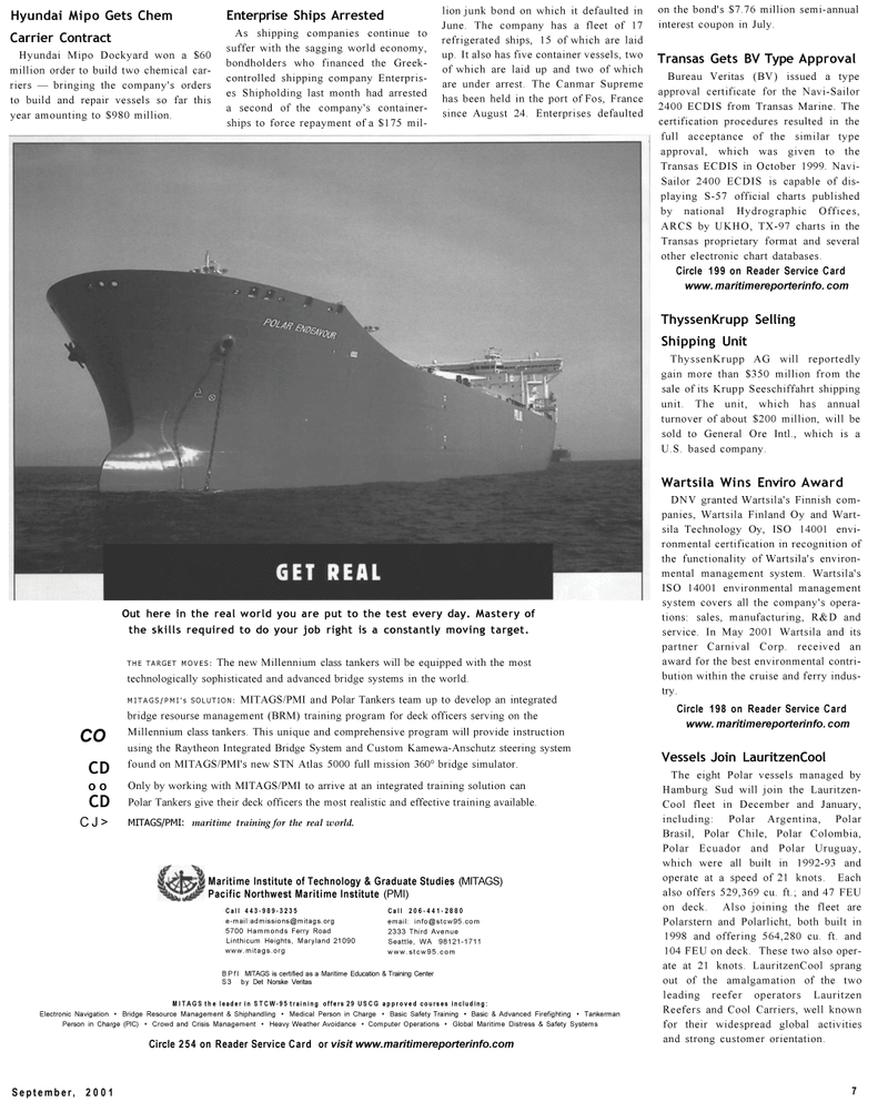 Maritime Reporter Magazine, page 7,  Sep 2001