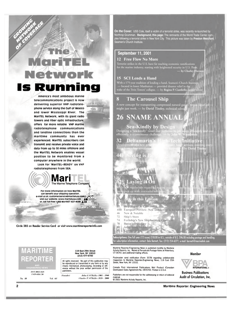 Maritime Reporter Magazine, page 2,  Oct 2001