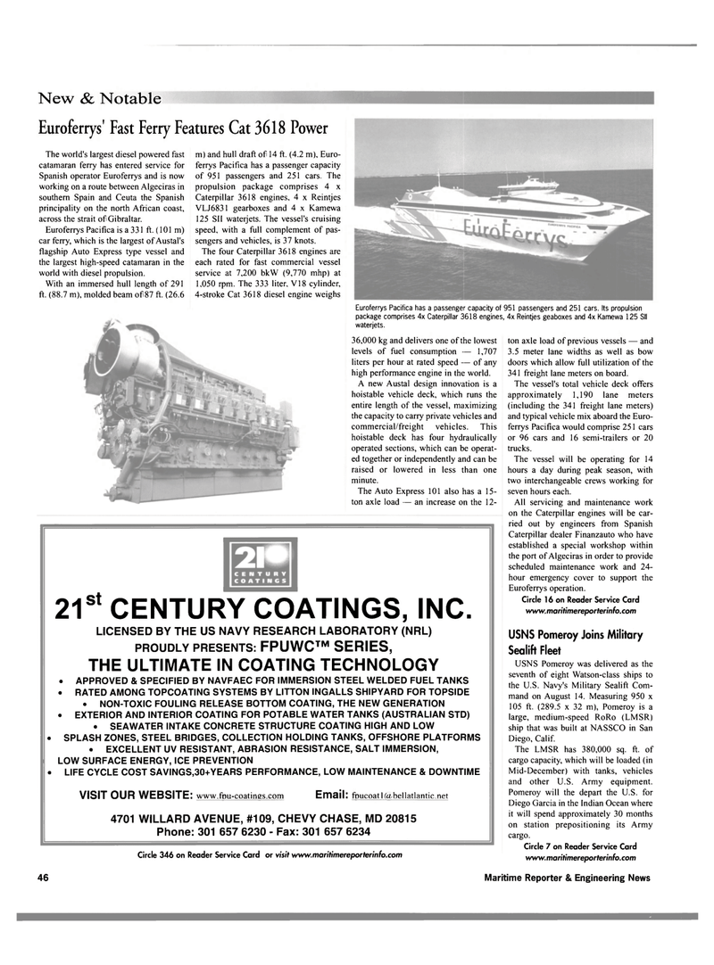 Maritime Reporter Magazine, page 54,  Oct 2001