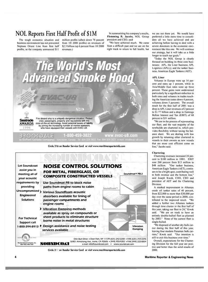 Maritime Reporter Magazine, page 4,  Oct 2001