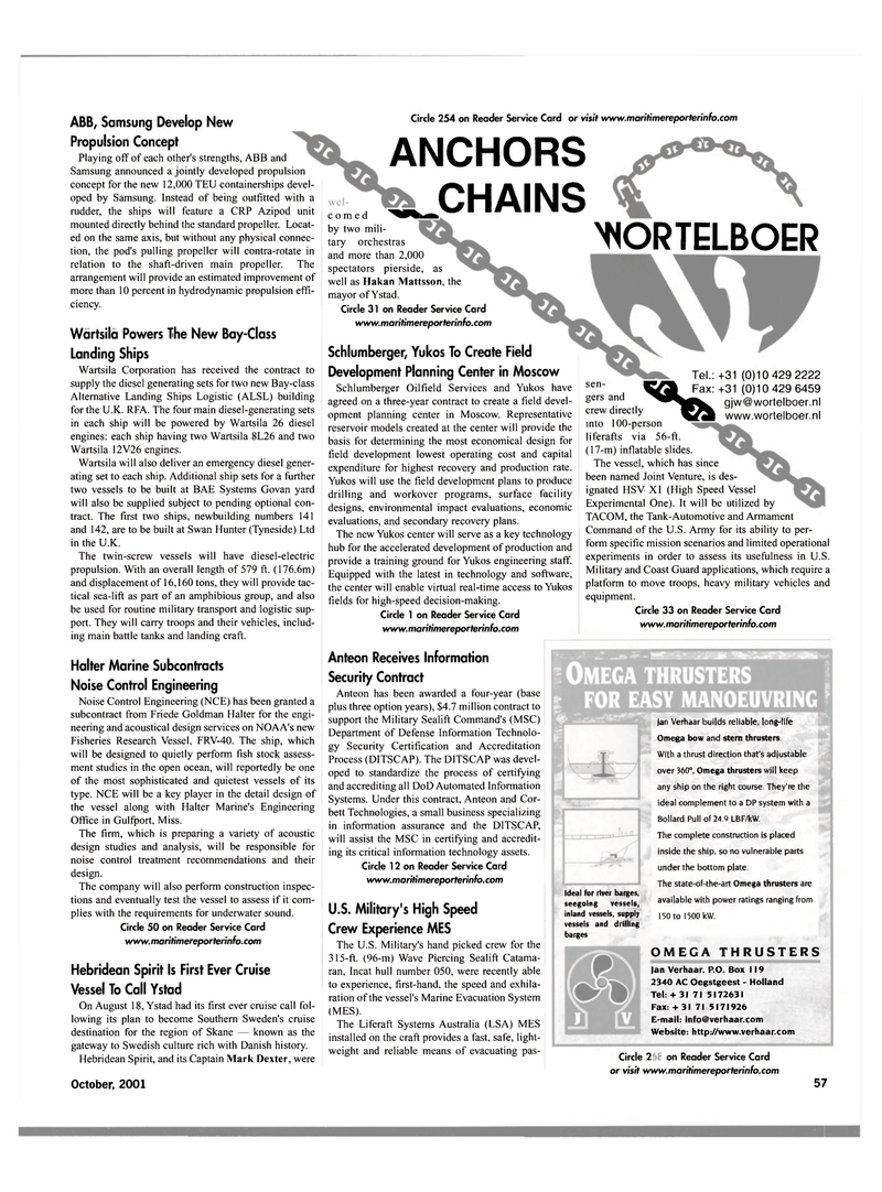 Maritime Reporter Magazine, page 65,  Oct 2001