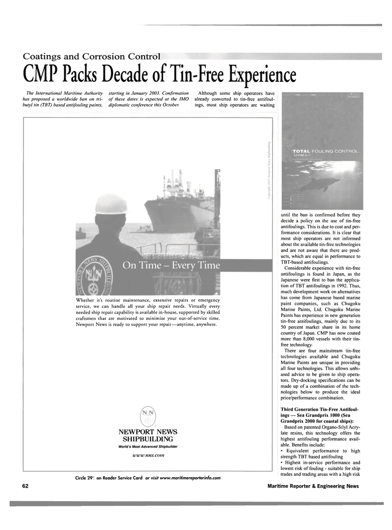 Maritime Reporter Magazine, page 3rd Cover,  Oct 2001