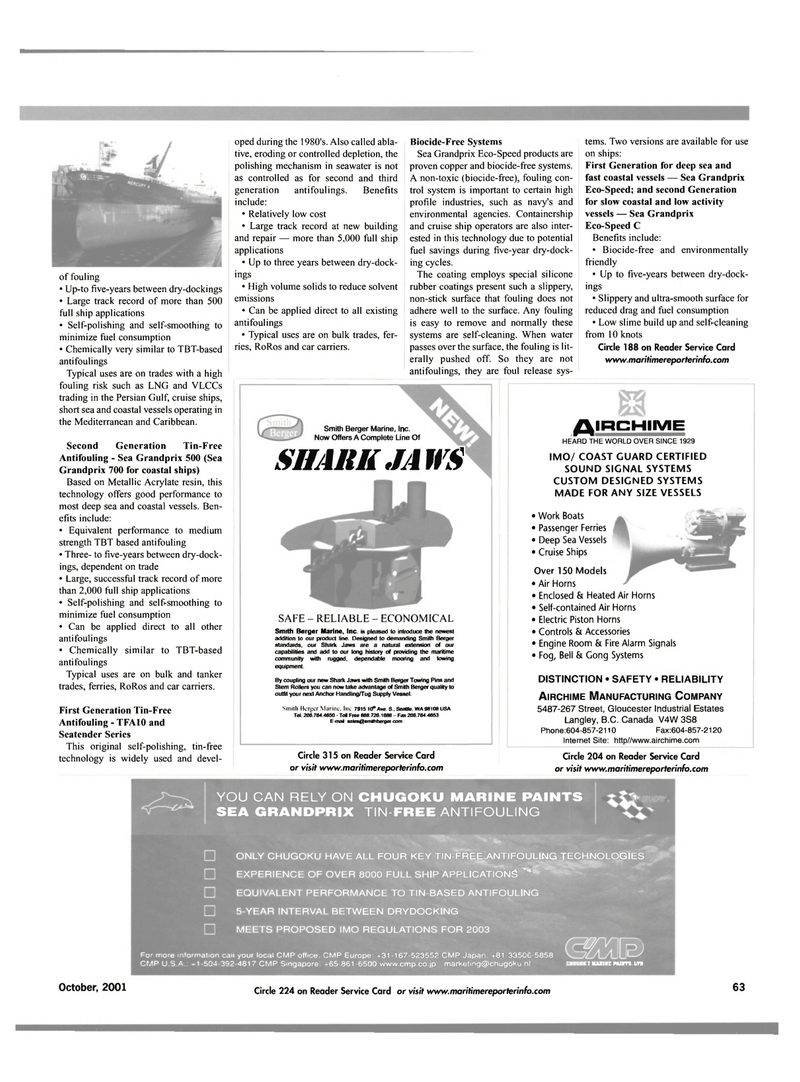 Maritime Reporter Magazine, page 4th Cover,  Oct 2001