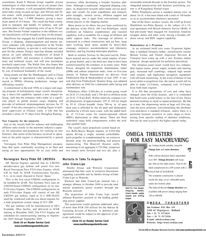 Maritime Reporter Magazine, page 9,  Dec 2001