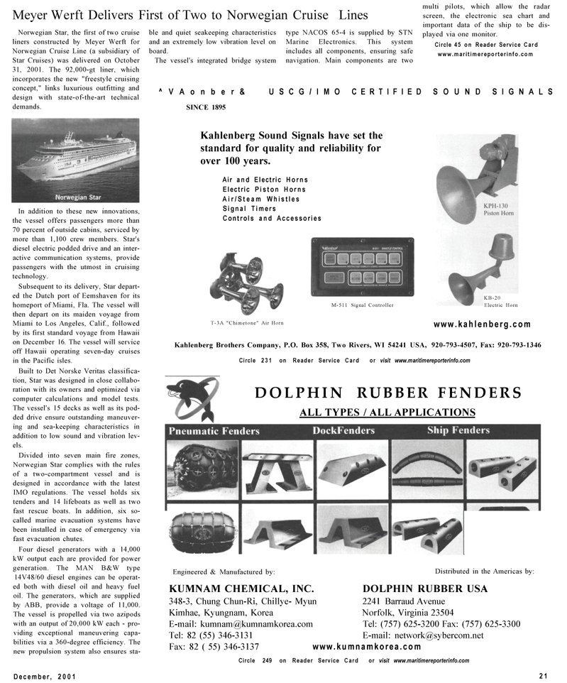 Maritime Reporter Magazine, page 21,  Dec 2001