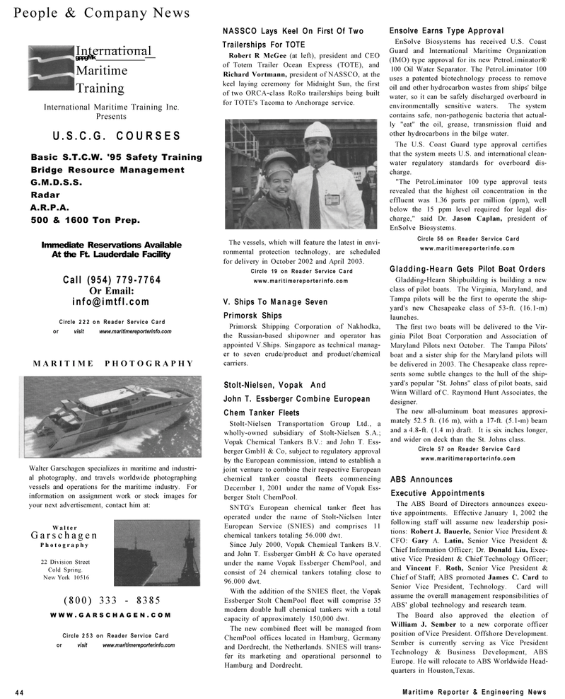 Maritime Reporter Magazine, page 44,  Dec 2001