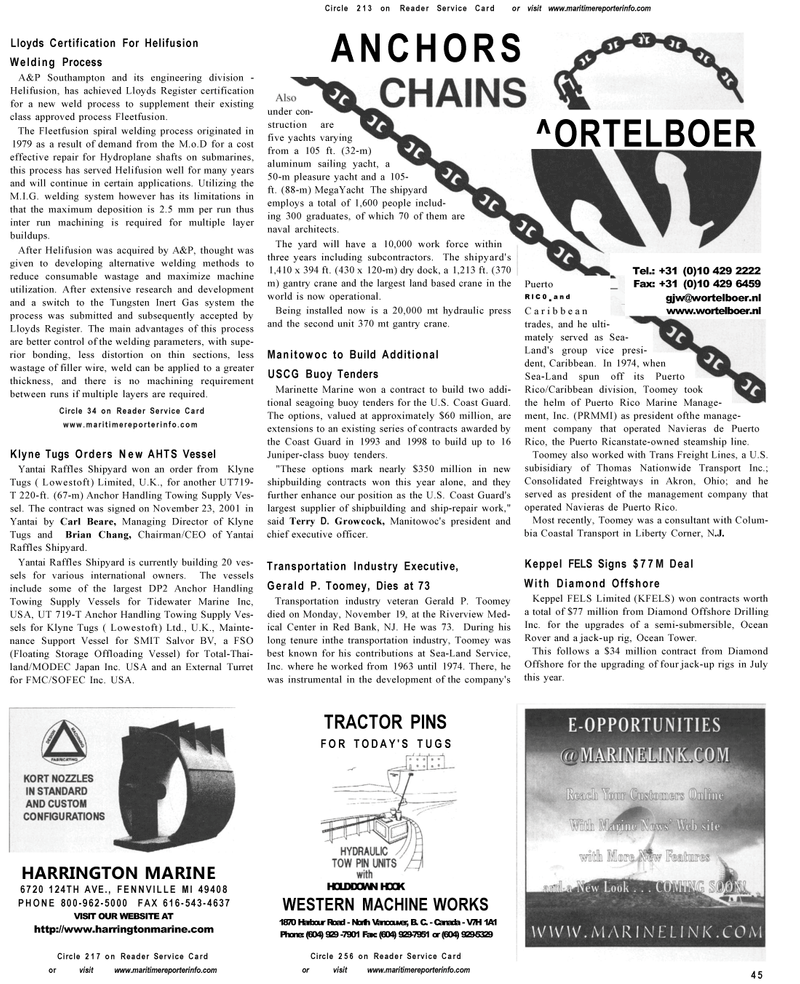 Maritime Reporter Magazine, page 45,  Dec 2001