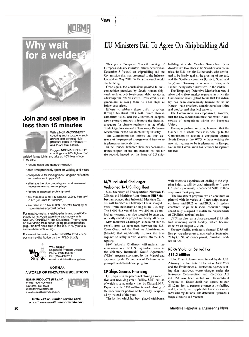 Maritime Reporter Magazine, page 23,  Jan 2002