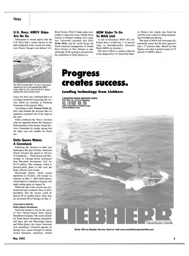Maritime Reporter Magazine, page 3,  May 2002