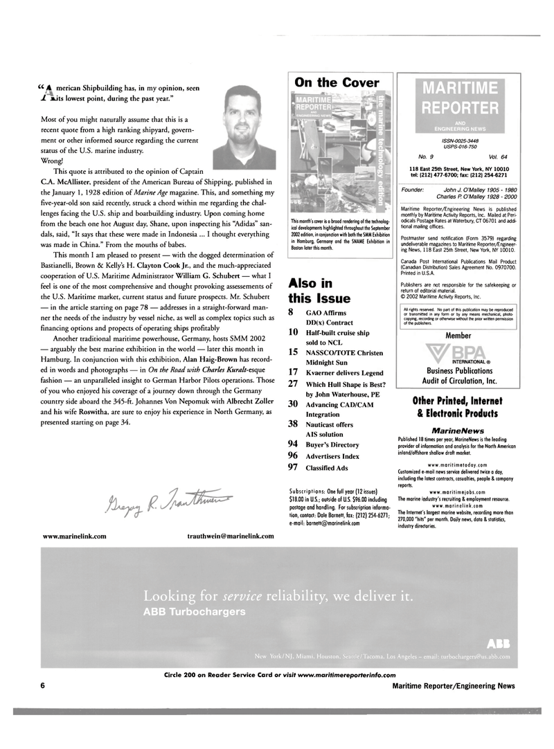 Maritime Reporter Magazine, page 6,  Sep 2002