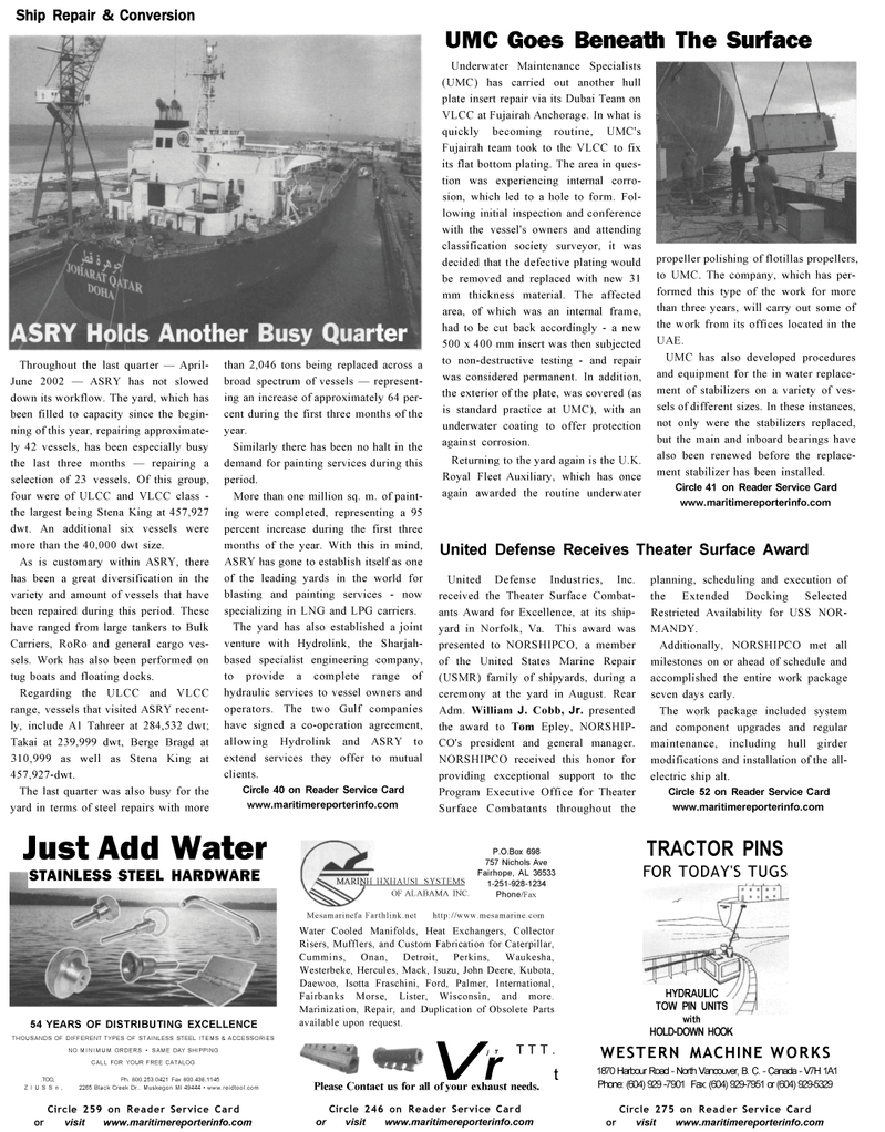 Maritime Reporter Magazine, page 20,  Oct 2002