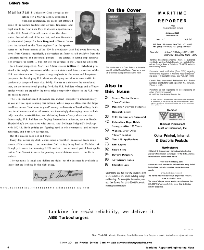 Maritime Reporter Magazine, page 6,  Nov 2002