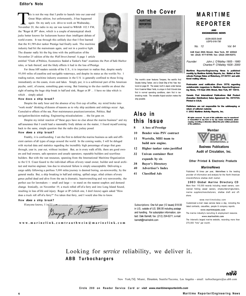 Maritime Reporter Magazine, page 6,  Dec 2002
