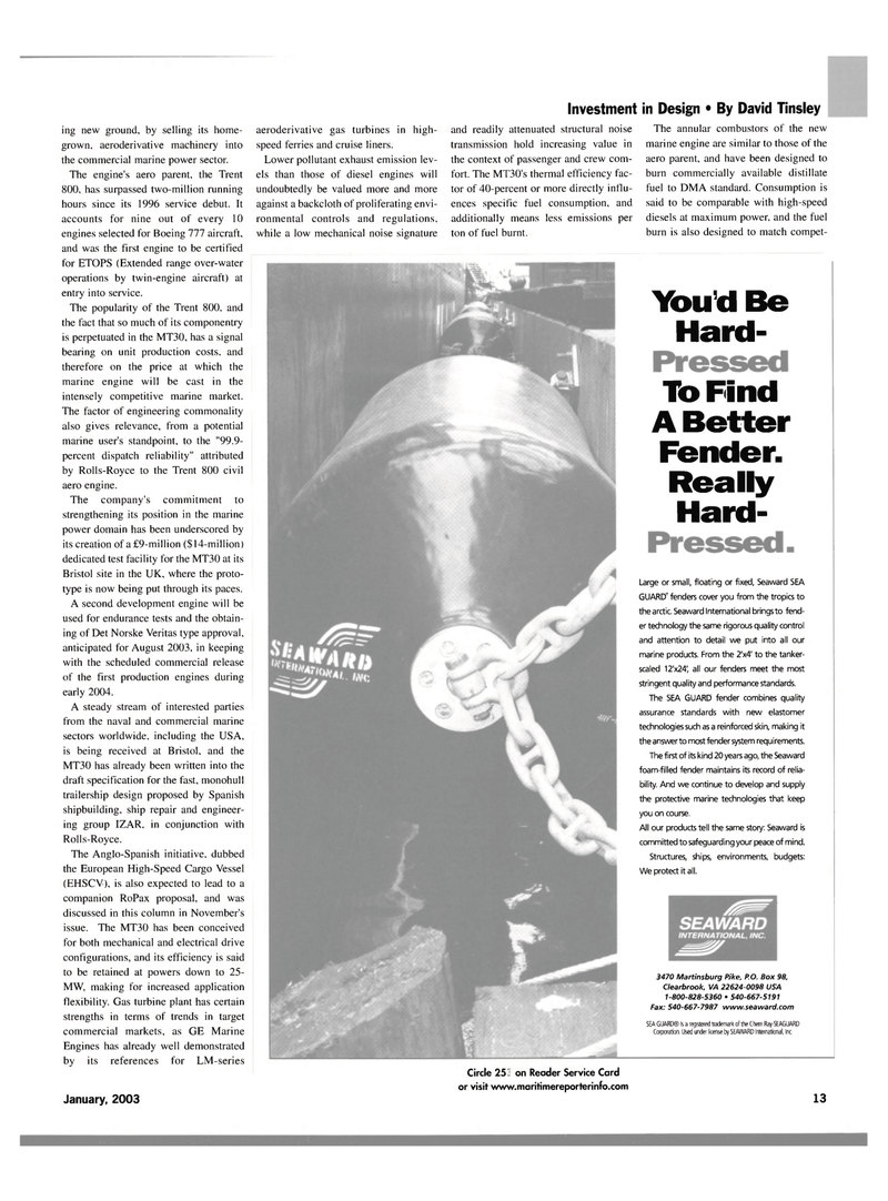 Maritime Reporter Magazine, page 13,  Jan 2003
