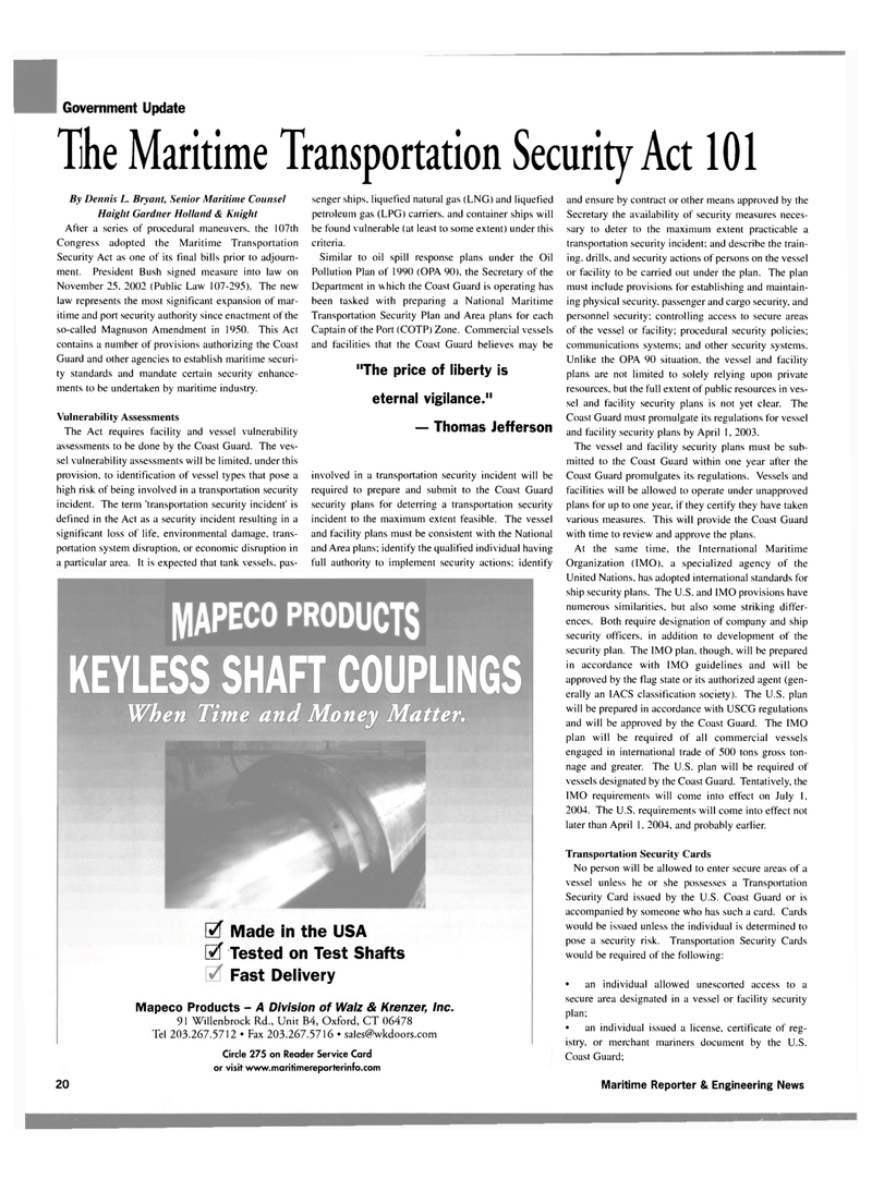 Maritime Reporter Magazine, page 20,  Jan 2003