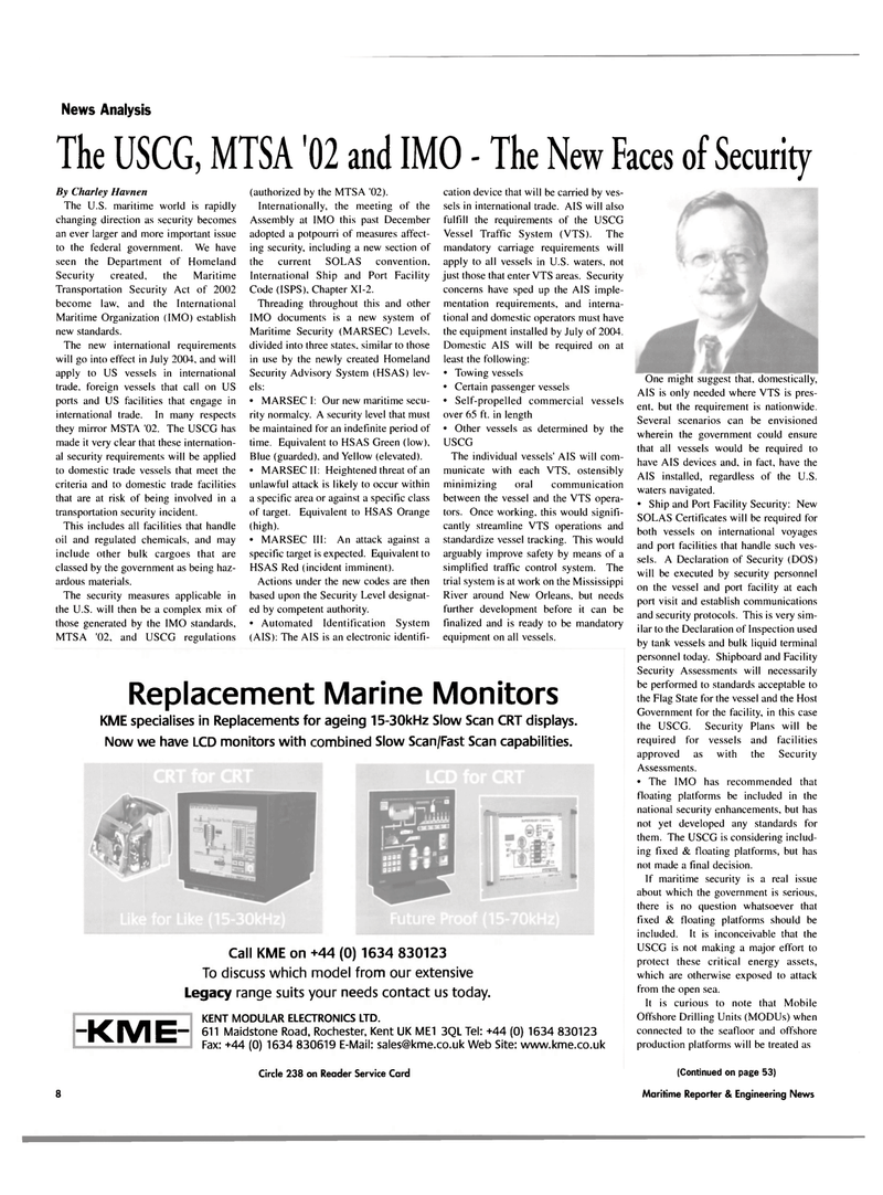 Maritime Reporter Magazine, page 8,  Feb 2003