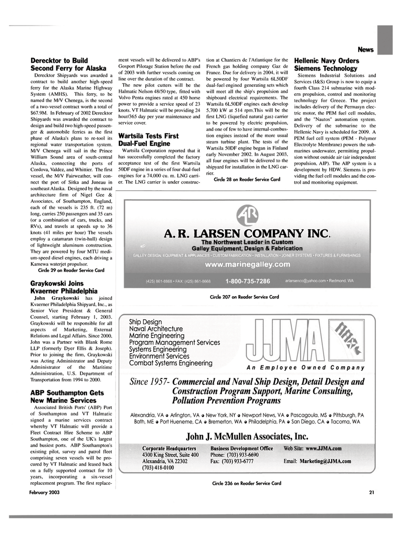 Maritime Reporter Magazine, page 21,  Feb 2003