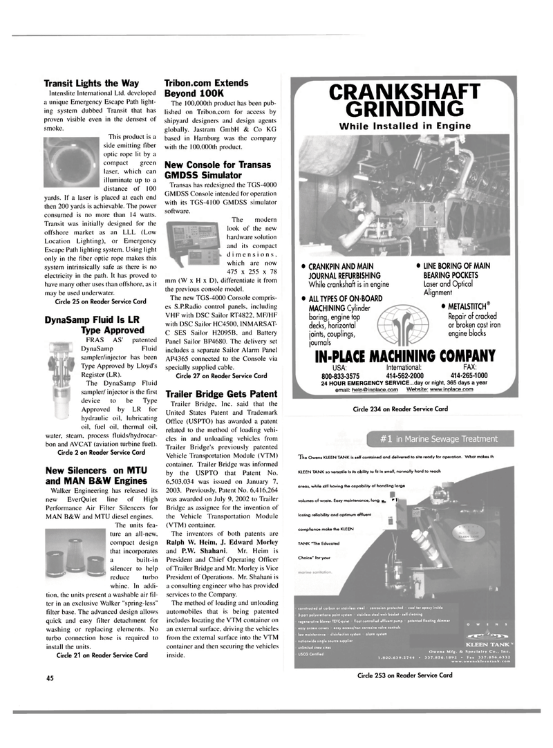Maritime Reporter Magazine, page 45,  Feb 2003