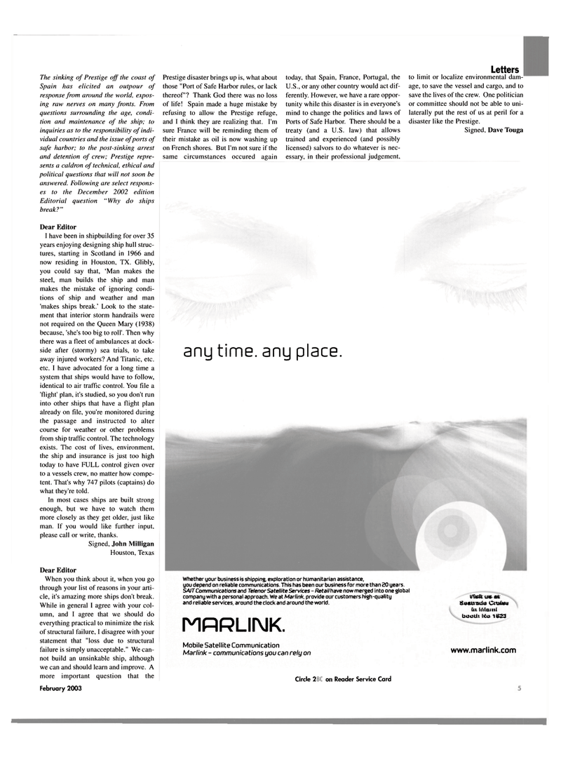 Maritime Reporter Magazine, page 5,  Feb 2003