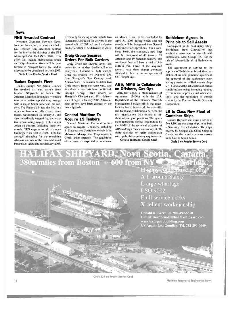 Maritime Reporter Magazine, page 16,  Mar 2003