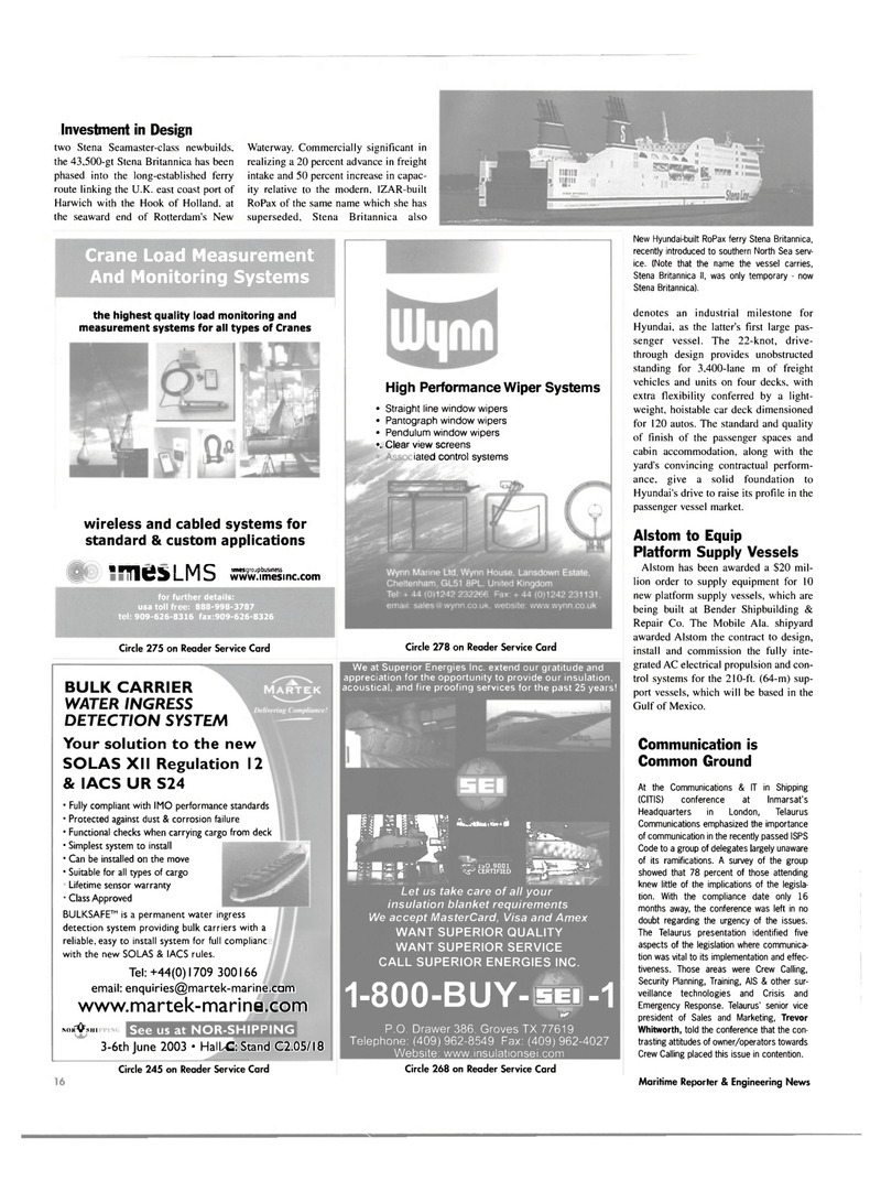 Maritime Reporter Magazine, page 16,  May 2003