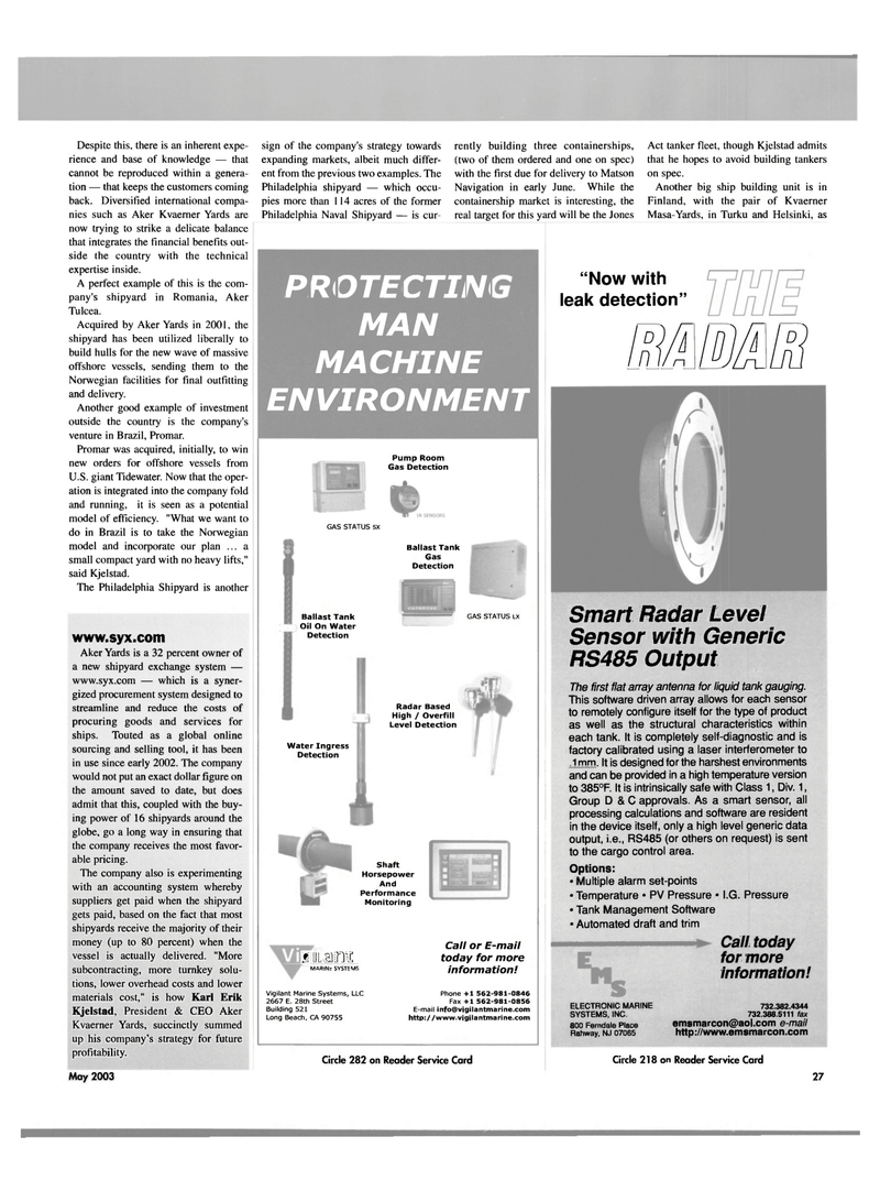 Maritime Reporter Magazine, page 27,  May 2003