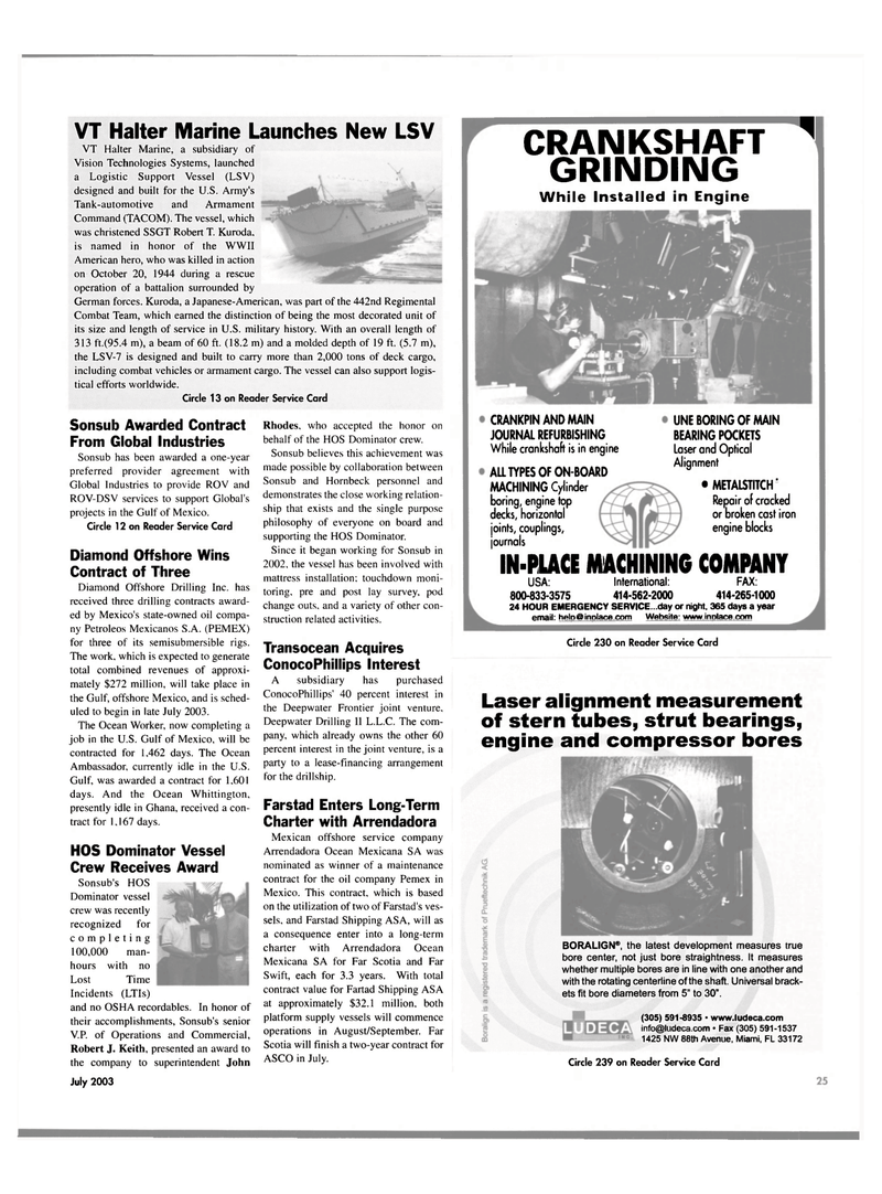 Maritime Reporter Magazine, page 23,  Jul 2003