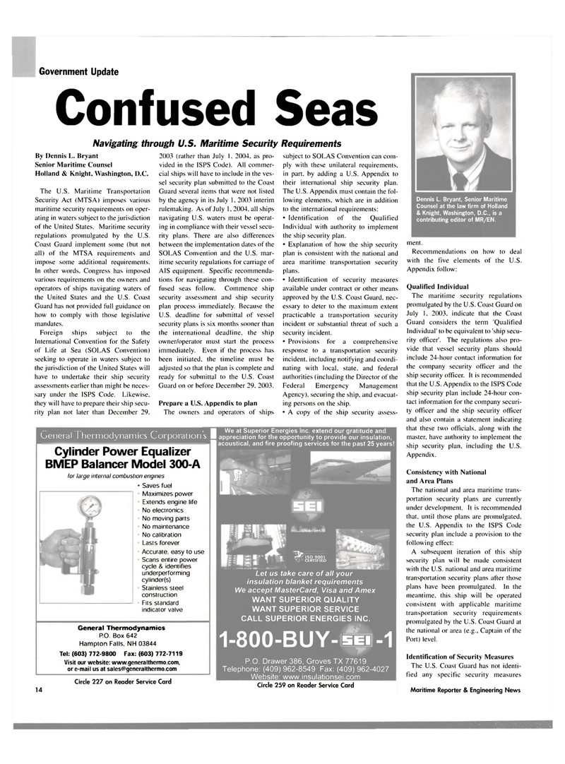 Maritime Reporter Magazine, page 14,  Aug 2003