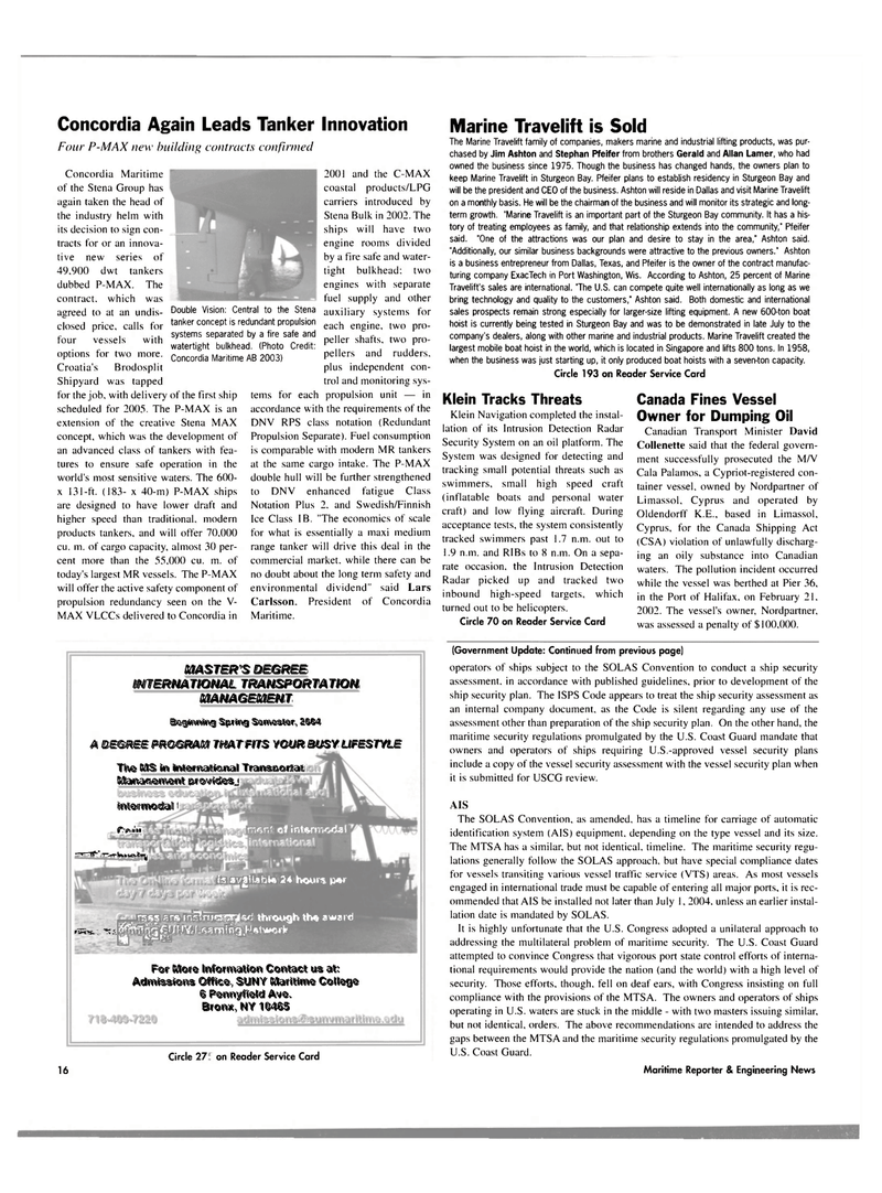 Maritime Reporter Magazine, page 16,  Aug 2003