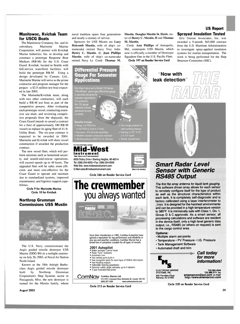 Maritime Reporter Magazine, page 29,  Aug 2003