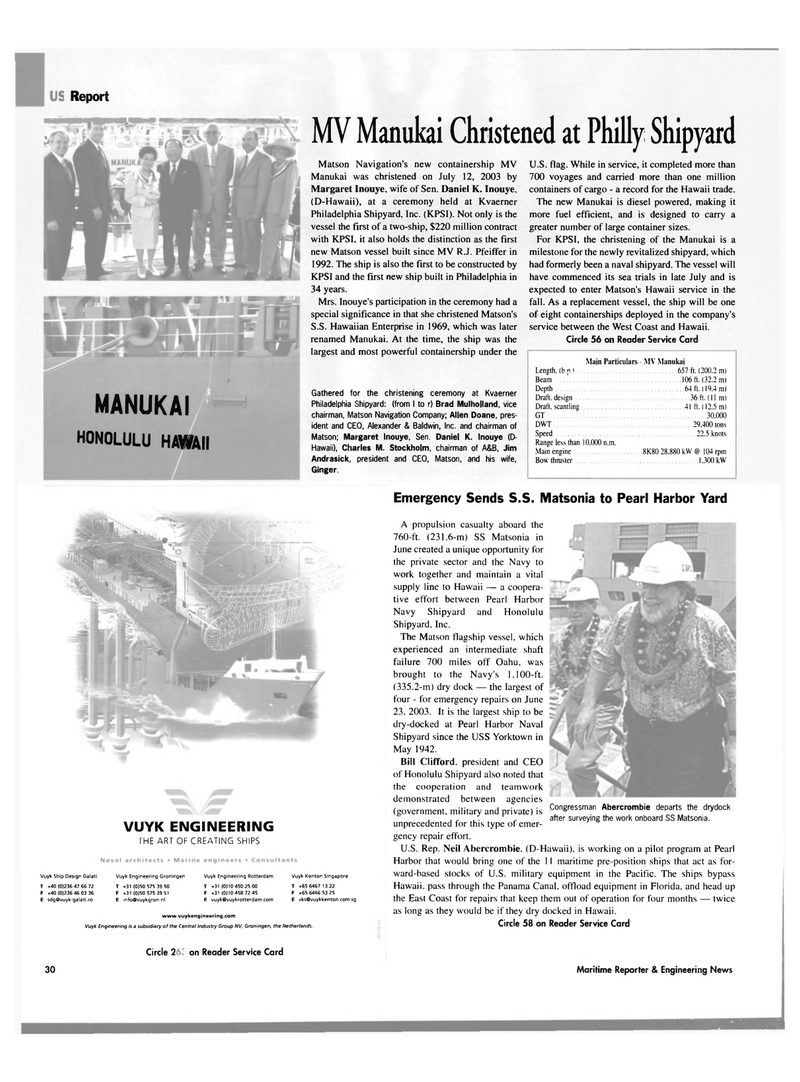 Maritime Reporter Magazine, page 30,  Aug 2003
