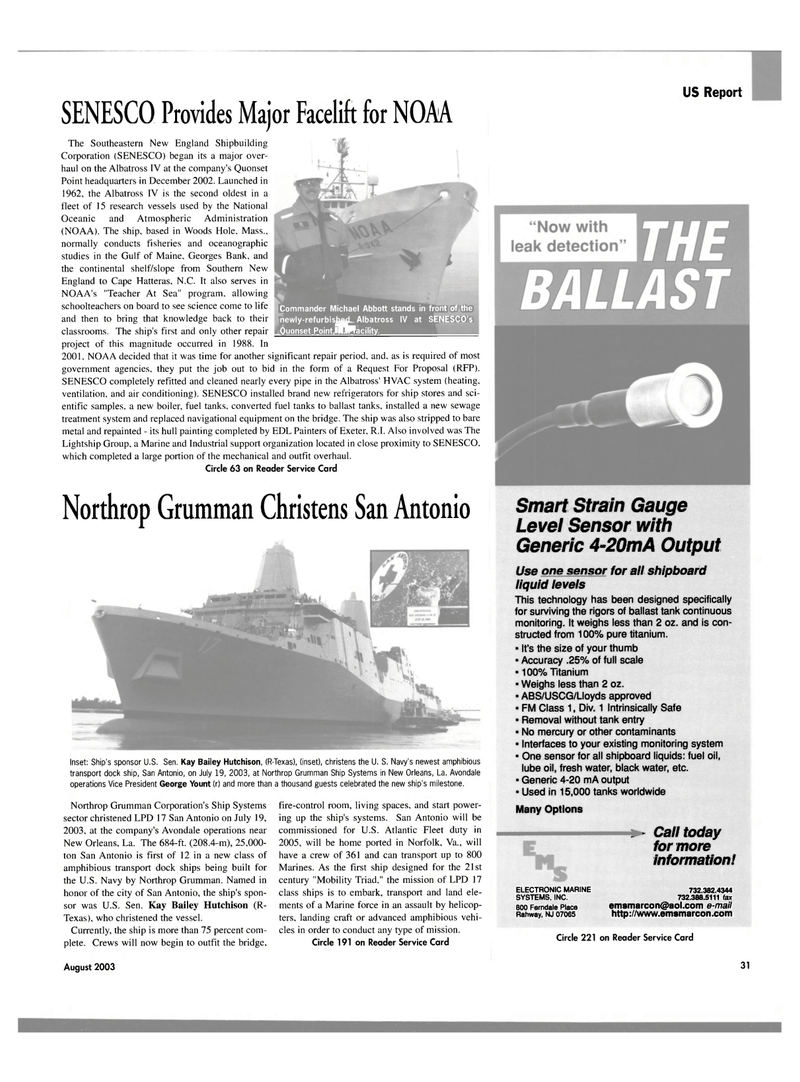 Maritime Reporter Magazine, page 31,  Aug 2003